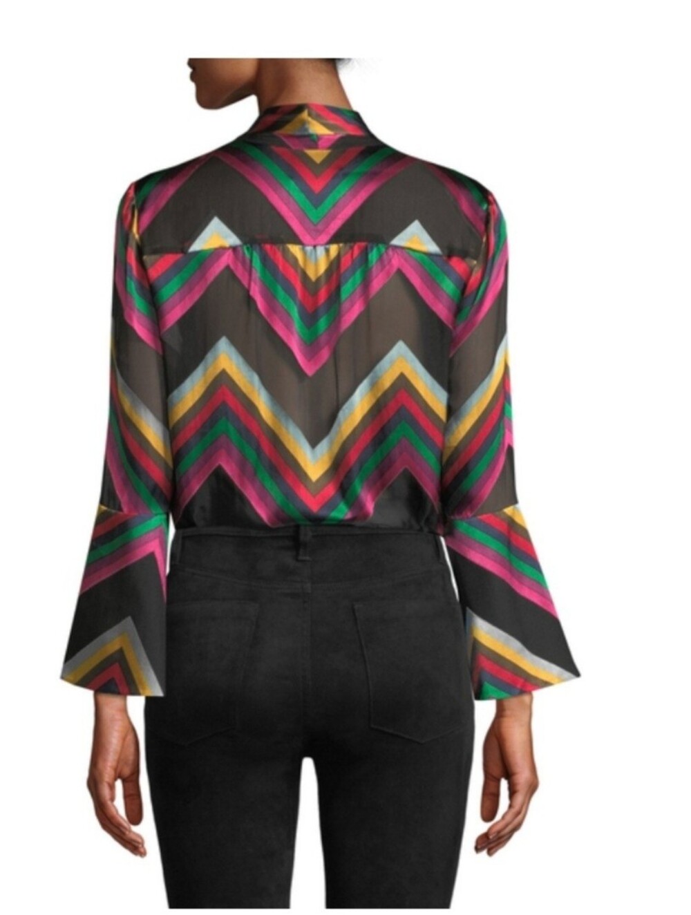 Alice + Olivia Merideth Chevron Tie-Neck Blouse Size XS NWT - Picture 2 of 11